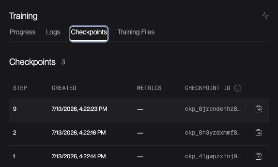 Fine-tuning job checkpoints