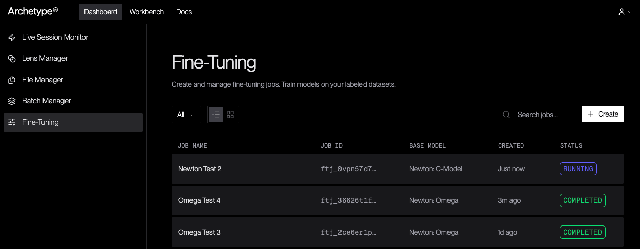 The Fine-Tuning dashboard