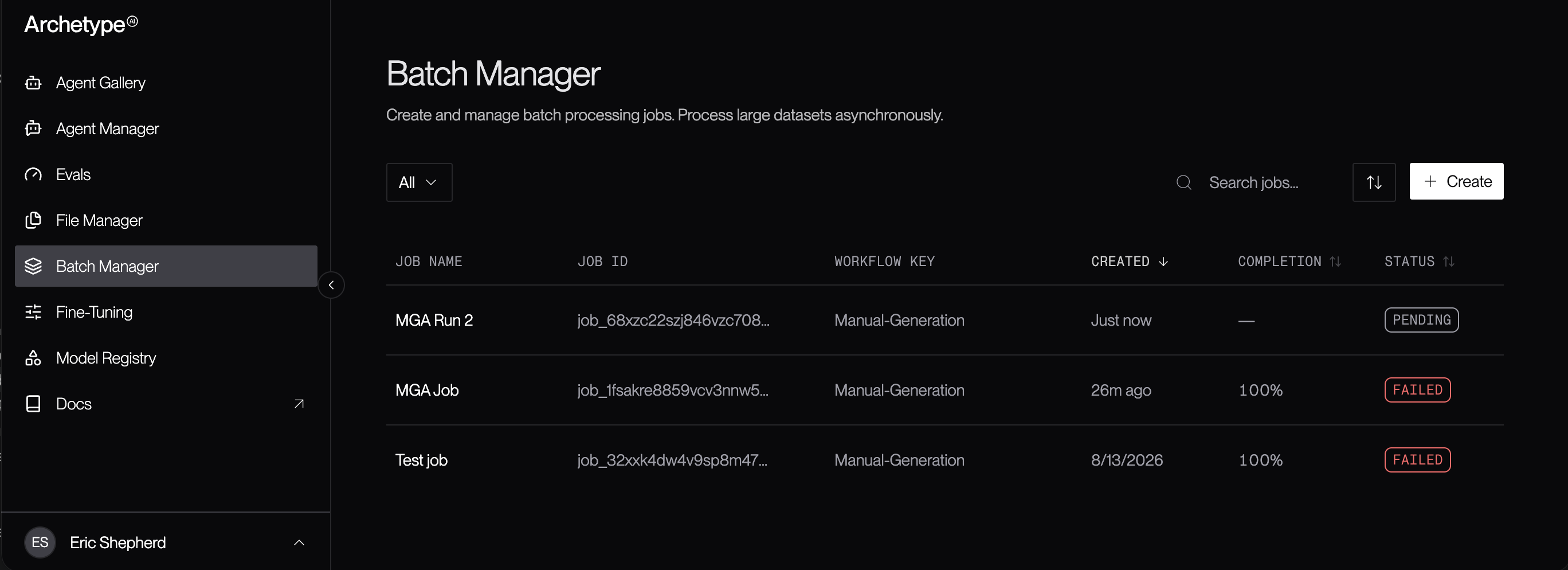 The Batch Manager dashboard
