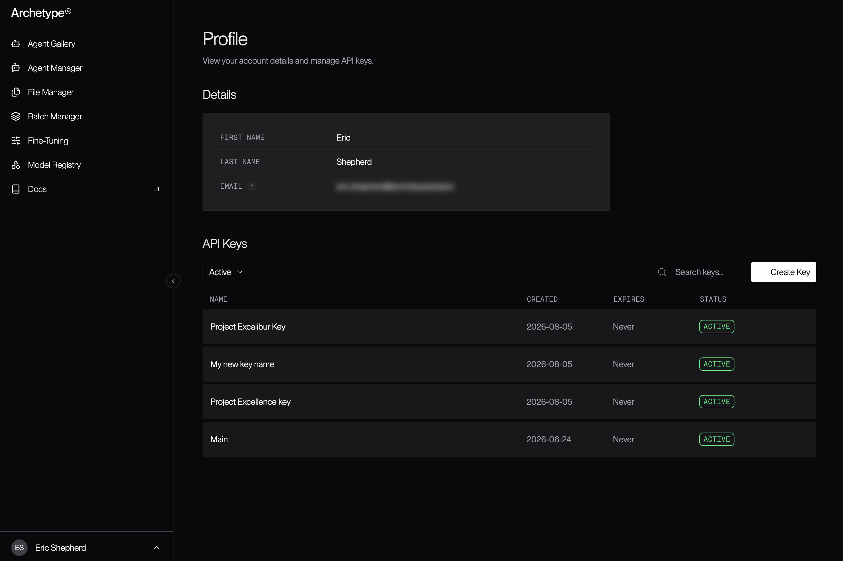 The main user profile page
