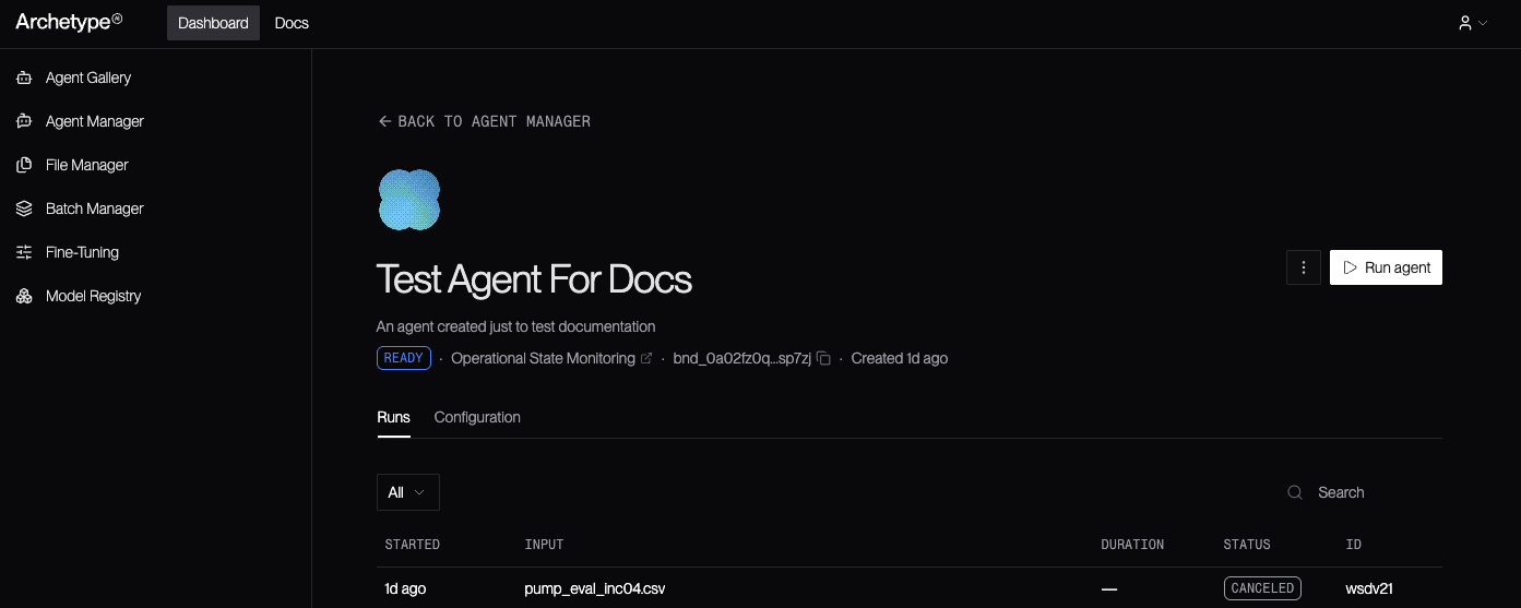 The agent page