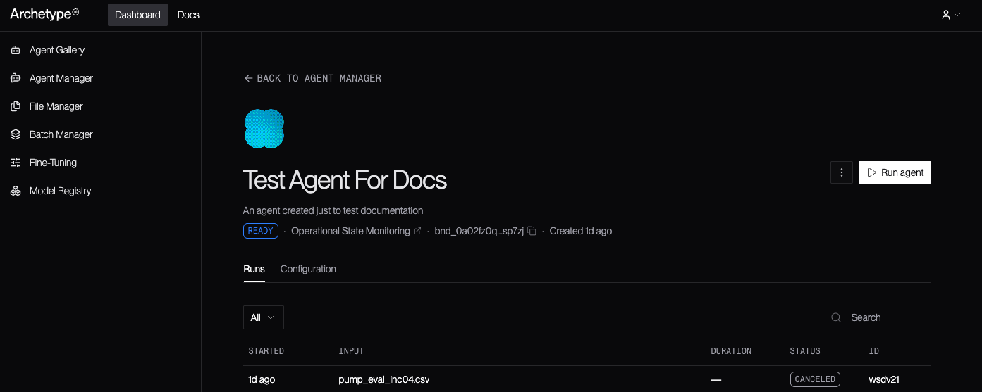 The agent page