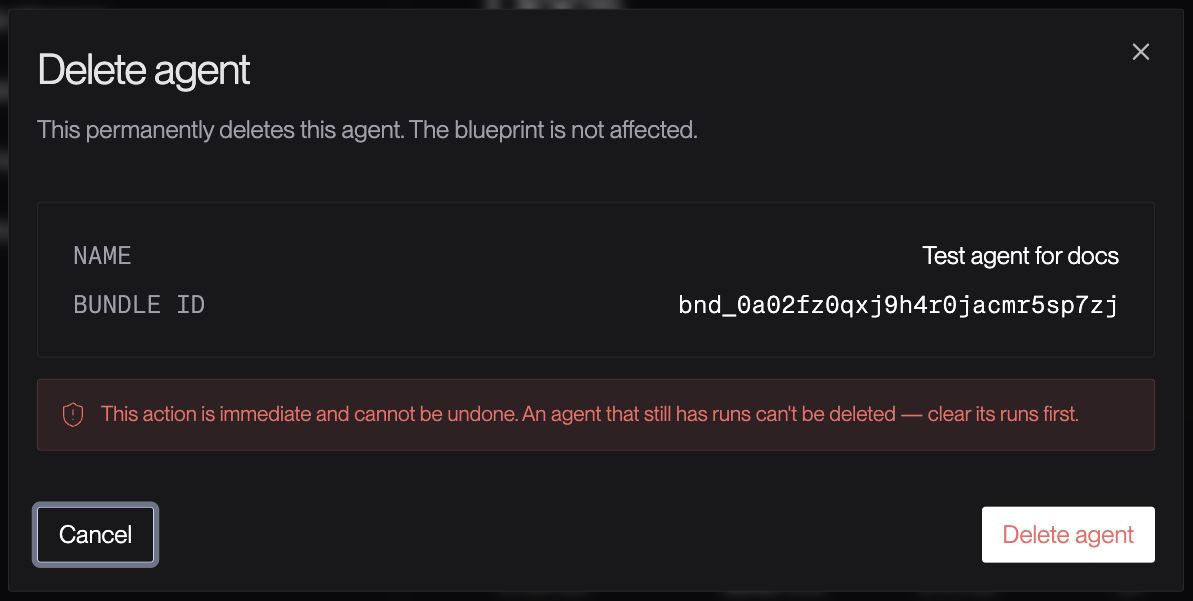 Deleting an agent