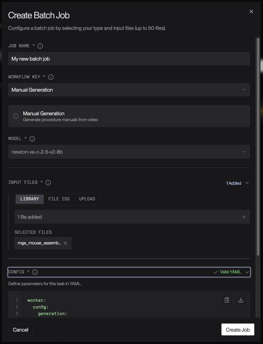 The Create Batch Job modal