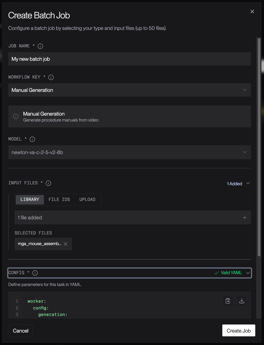 The Create Batch Job modal