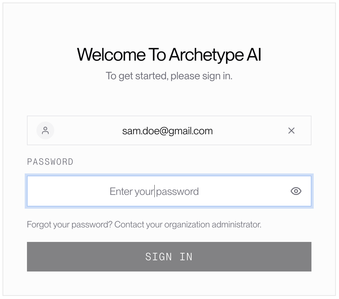 Sign in with Password panel