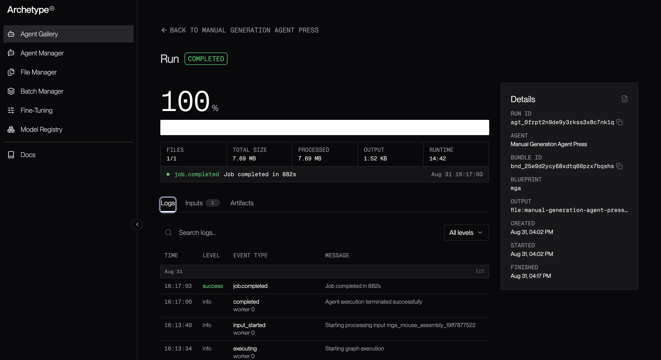 Running agent details