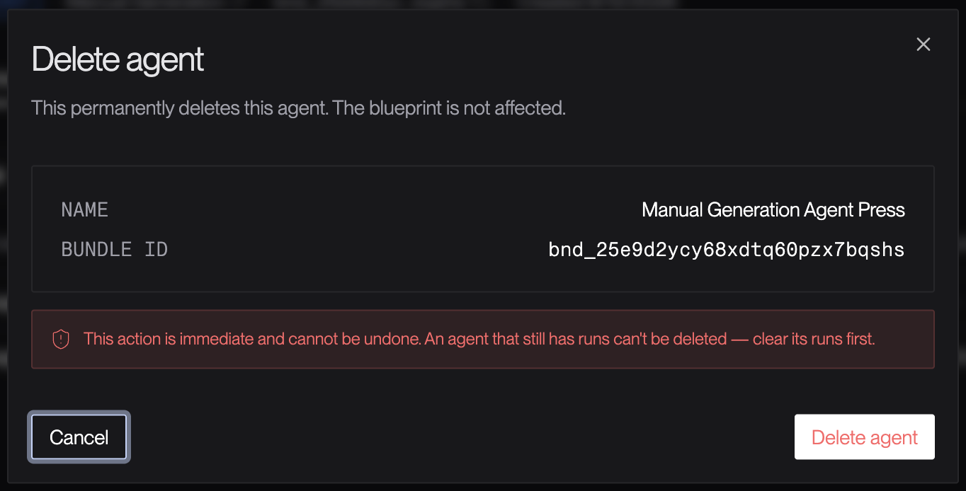 Deleting an agent