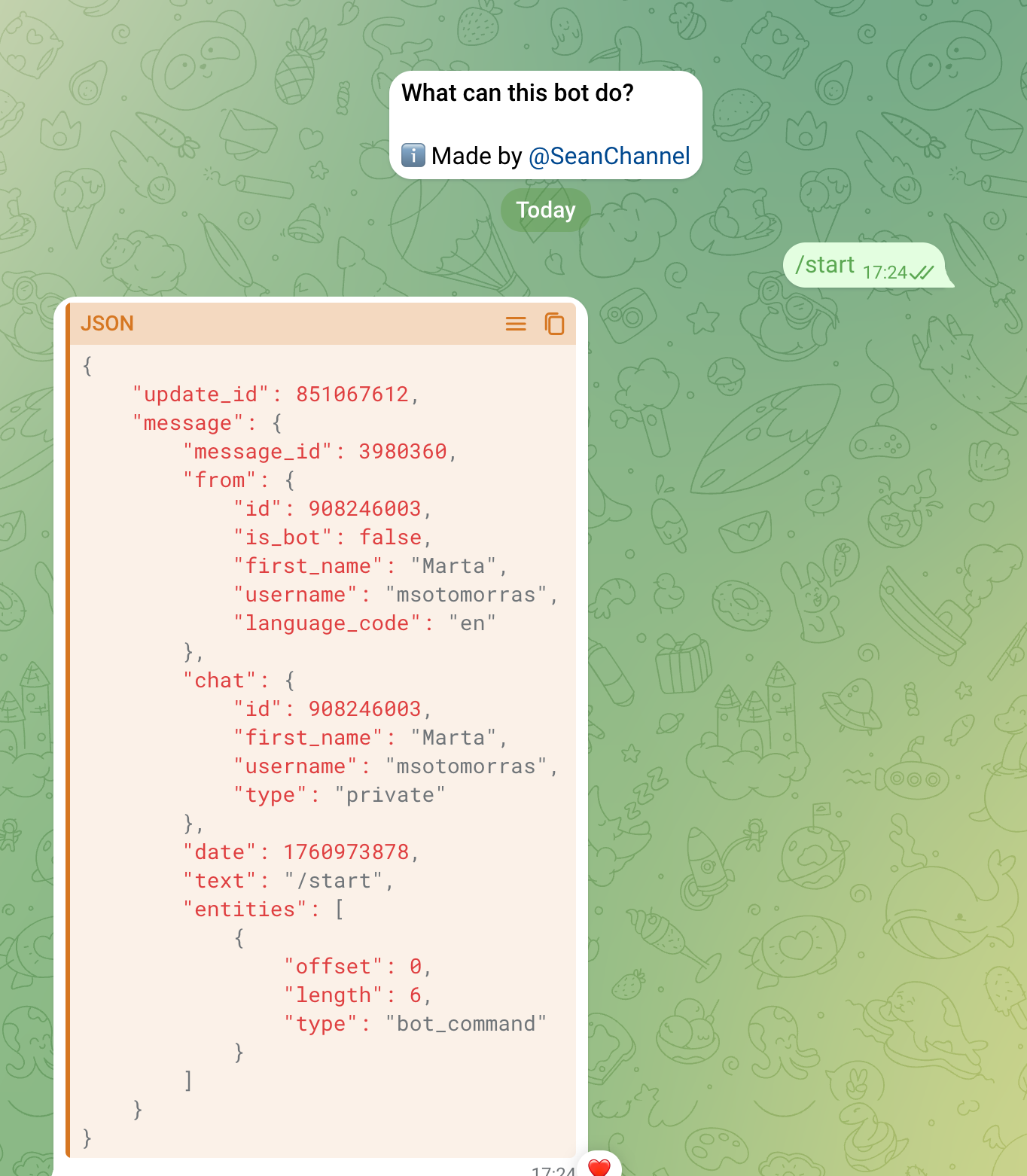 RawDataBot JSON response showing ID field