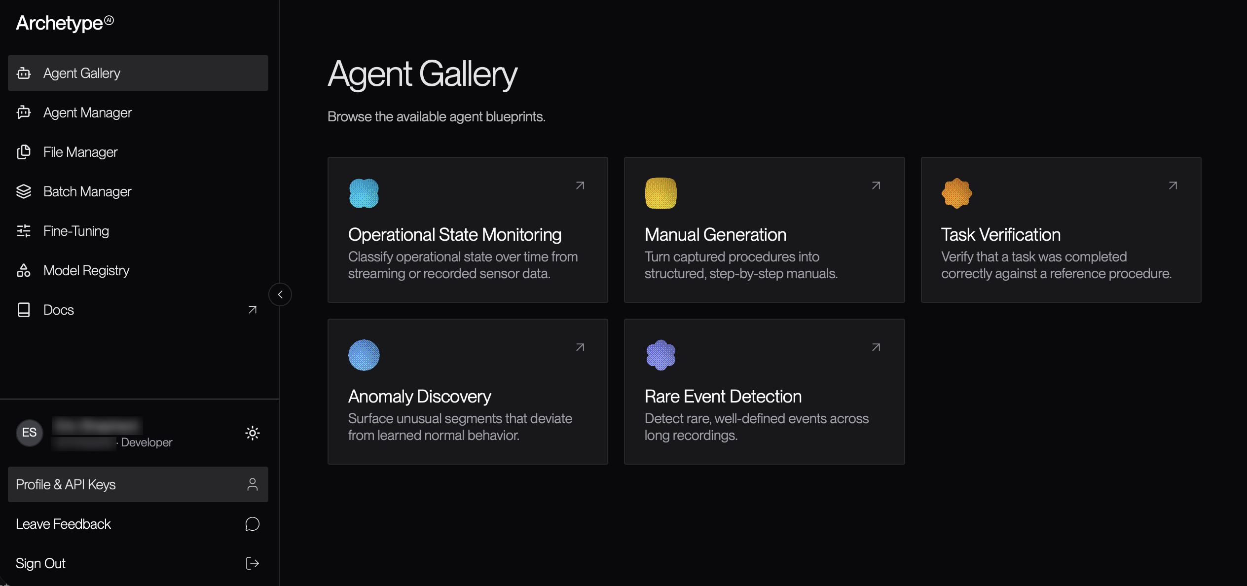 User menu with Profile & API Keys option
highlighted