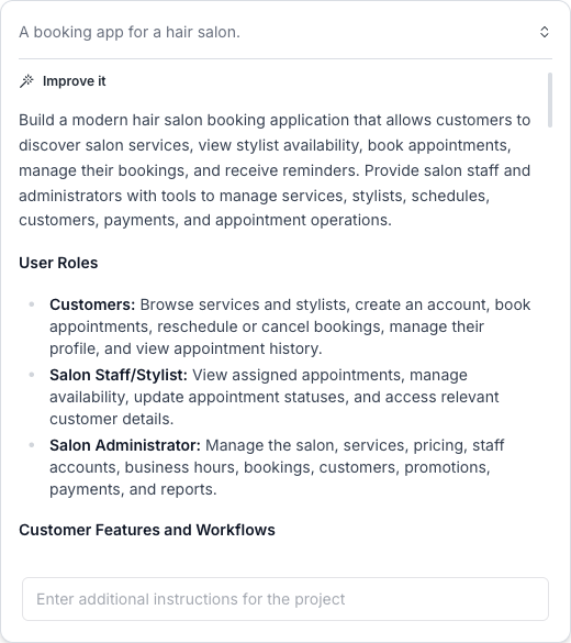 Improve result showing a structured prompt with user roles and features