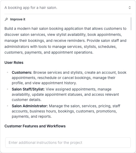 Improve result showing a structured prompt with user roles and features