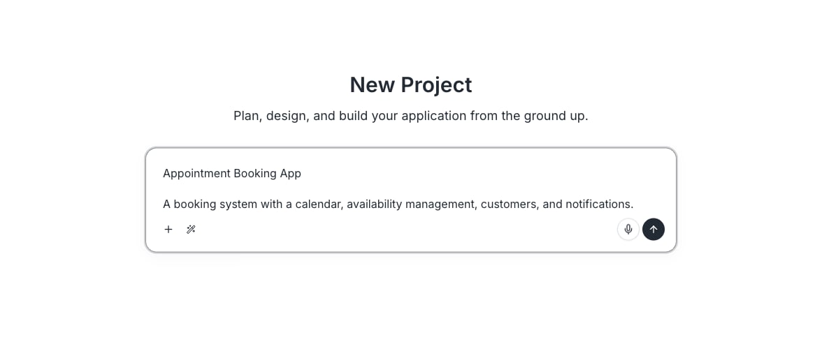 New project input with an example idea filled in