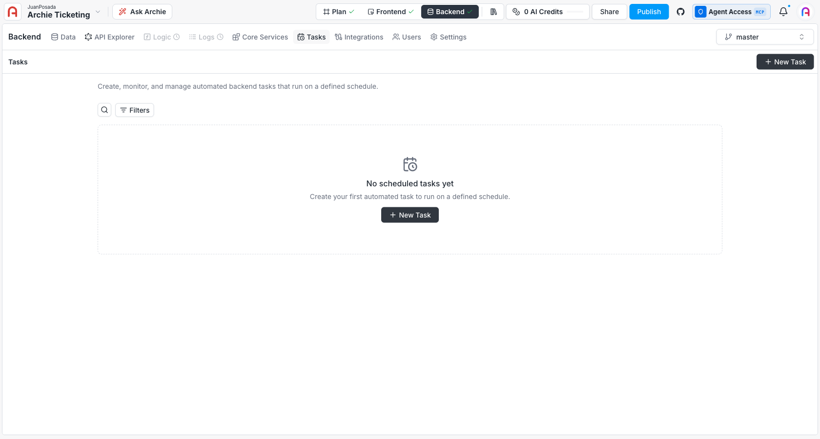 Tasks list with no scheduled tasks yet