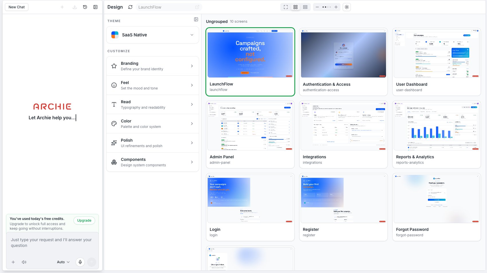 Grid view showing generated screens as thumbnails