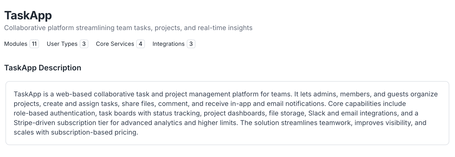 Initial prompt card with project description