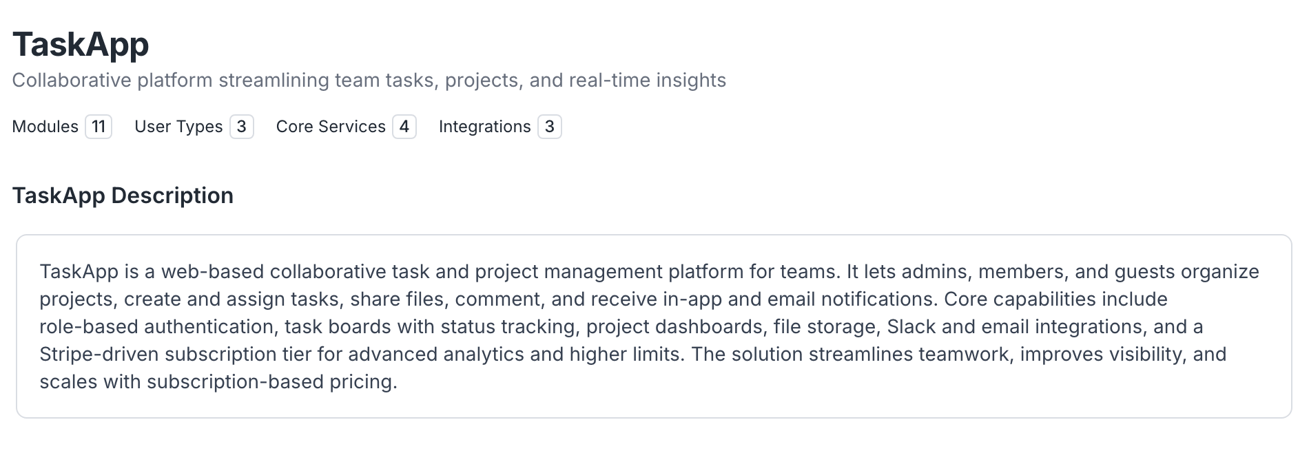 Initial prompt card with project description