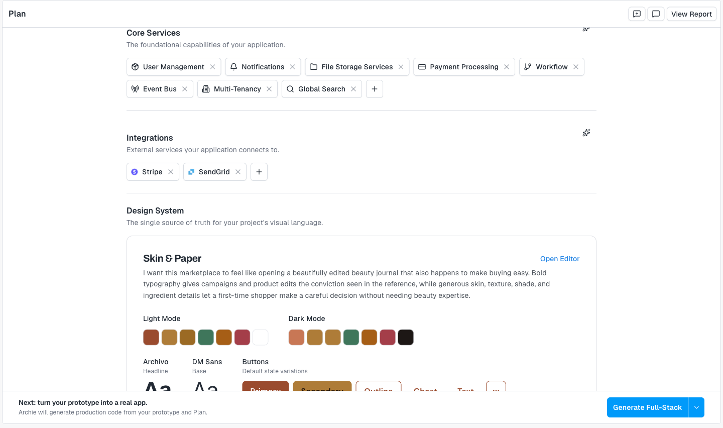Core services on the plan page