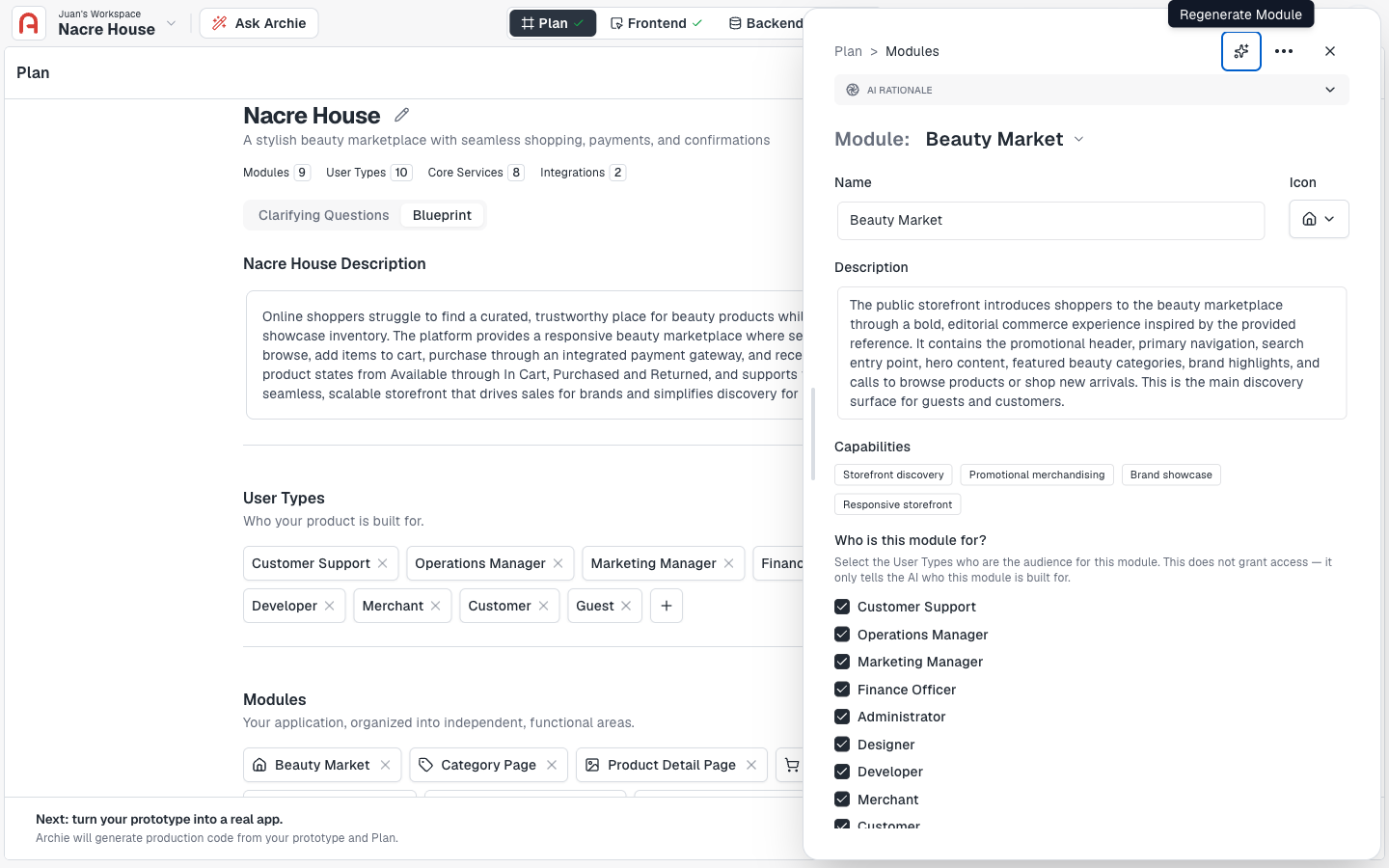 Module entry with name, description, and supported user types