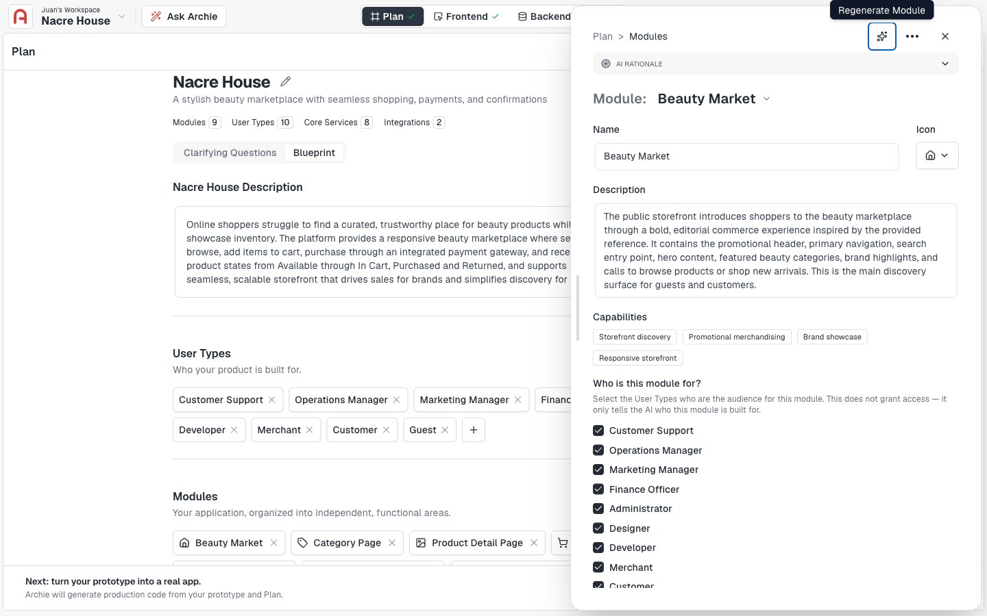 Module entry with name, description, and supported user types