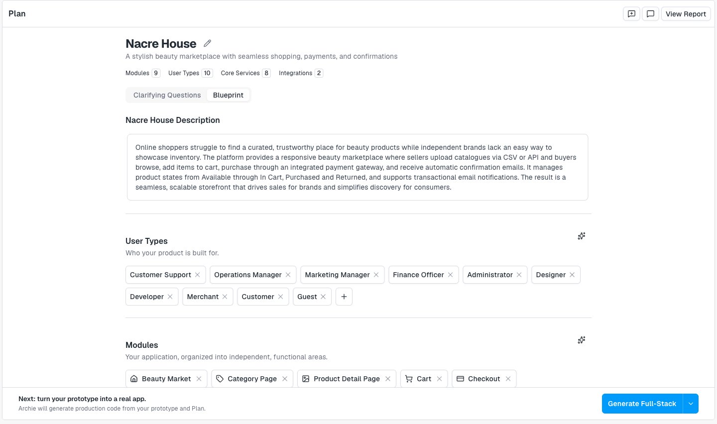 User types on the plan page