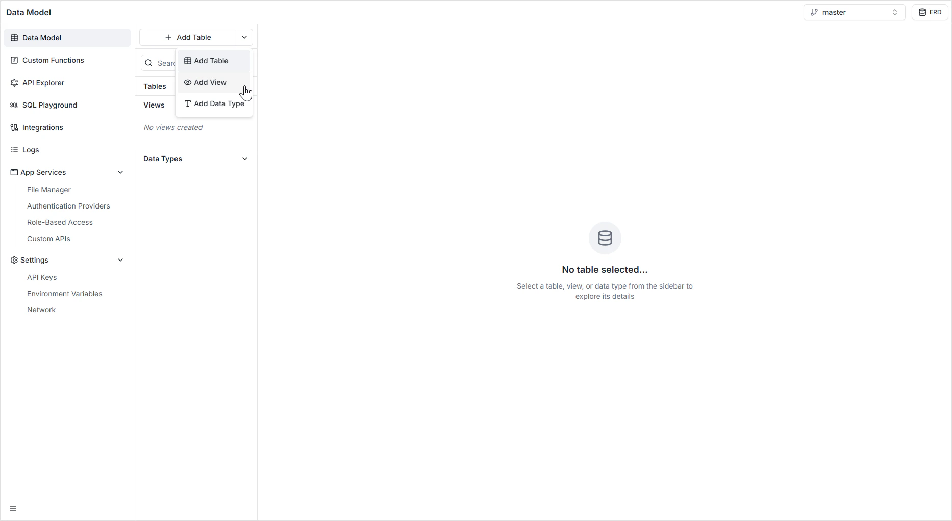 View creation interface