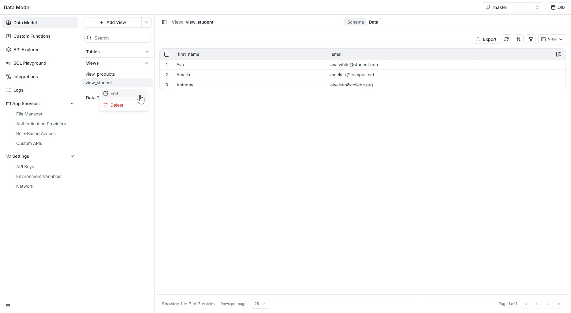View schema definition