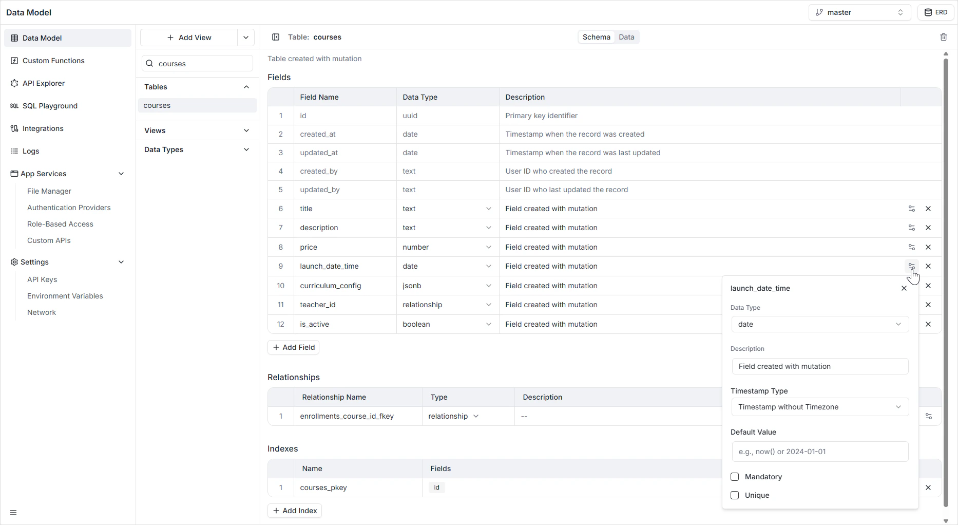 Date field type configuration