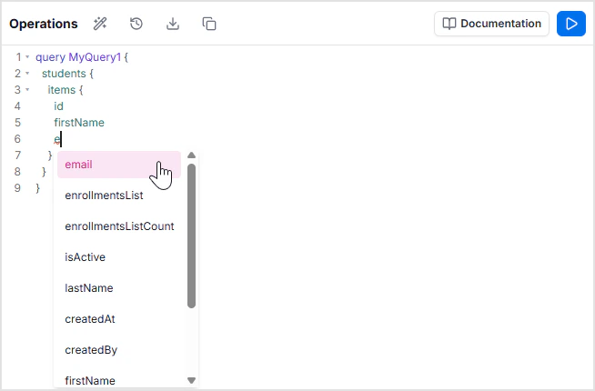 API Explorer contextual auto-complete when typing in query