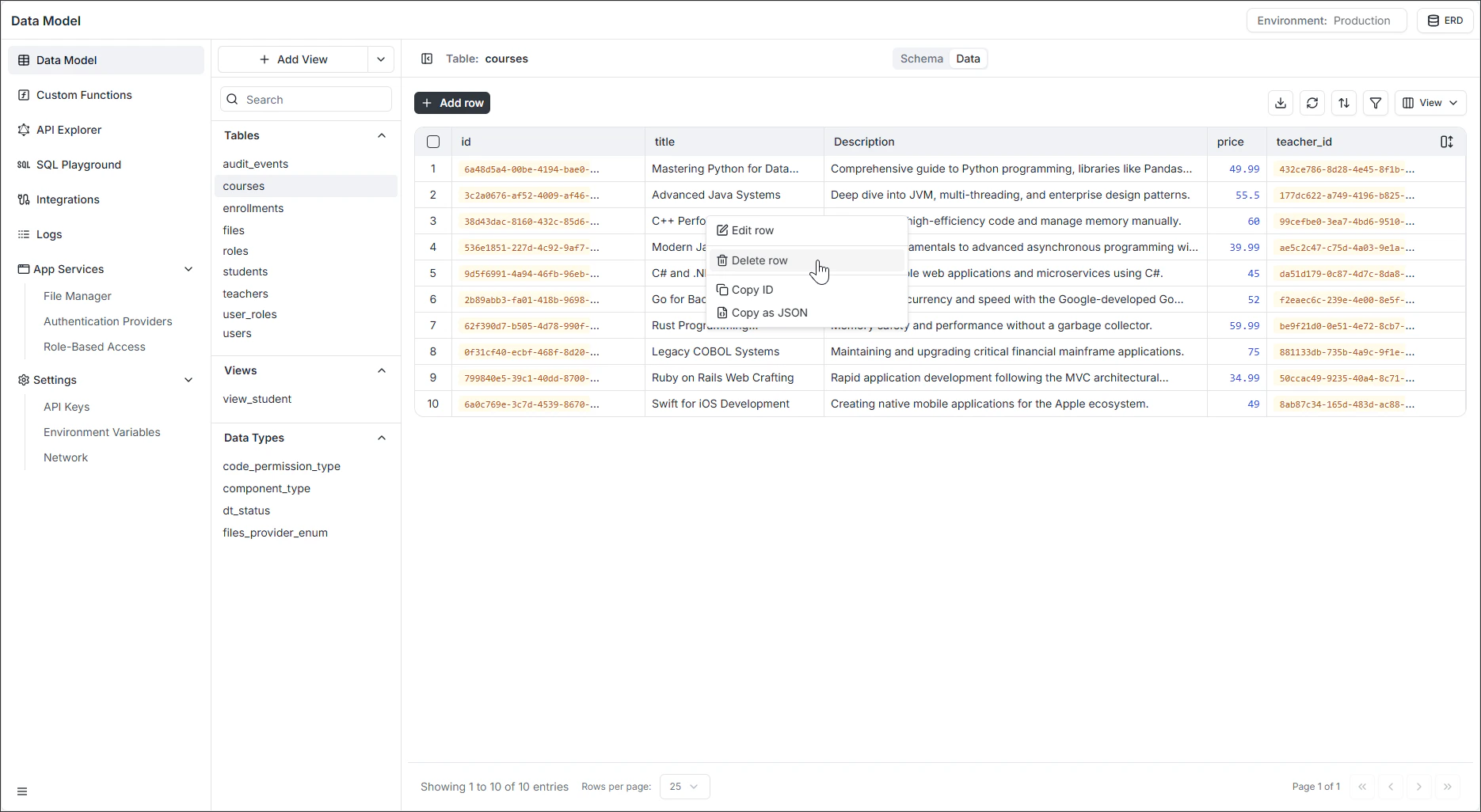 Delete row confirmation in Data Viewer