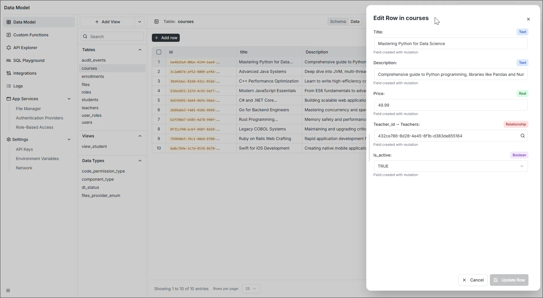 Edit record form in Data Viewer