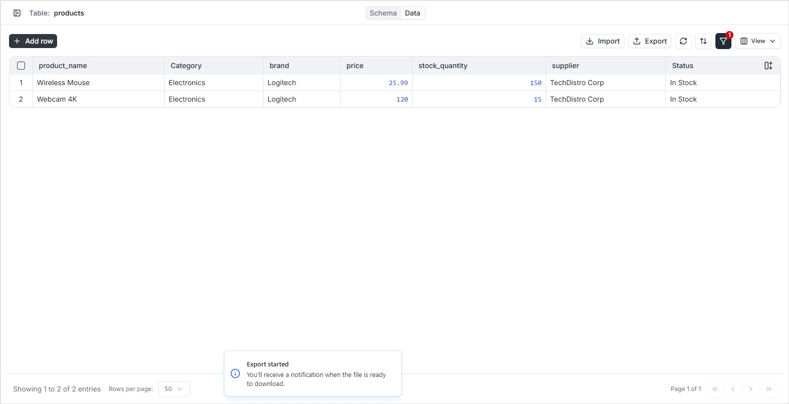 Export data options