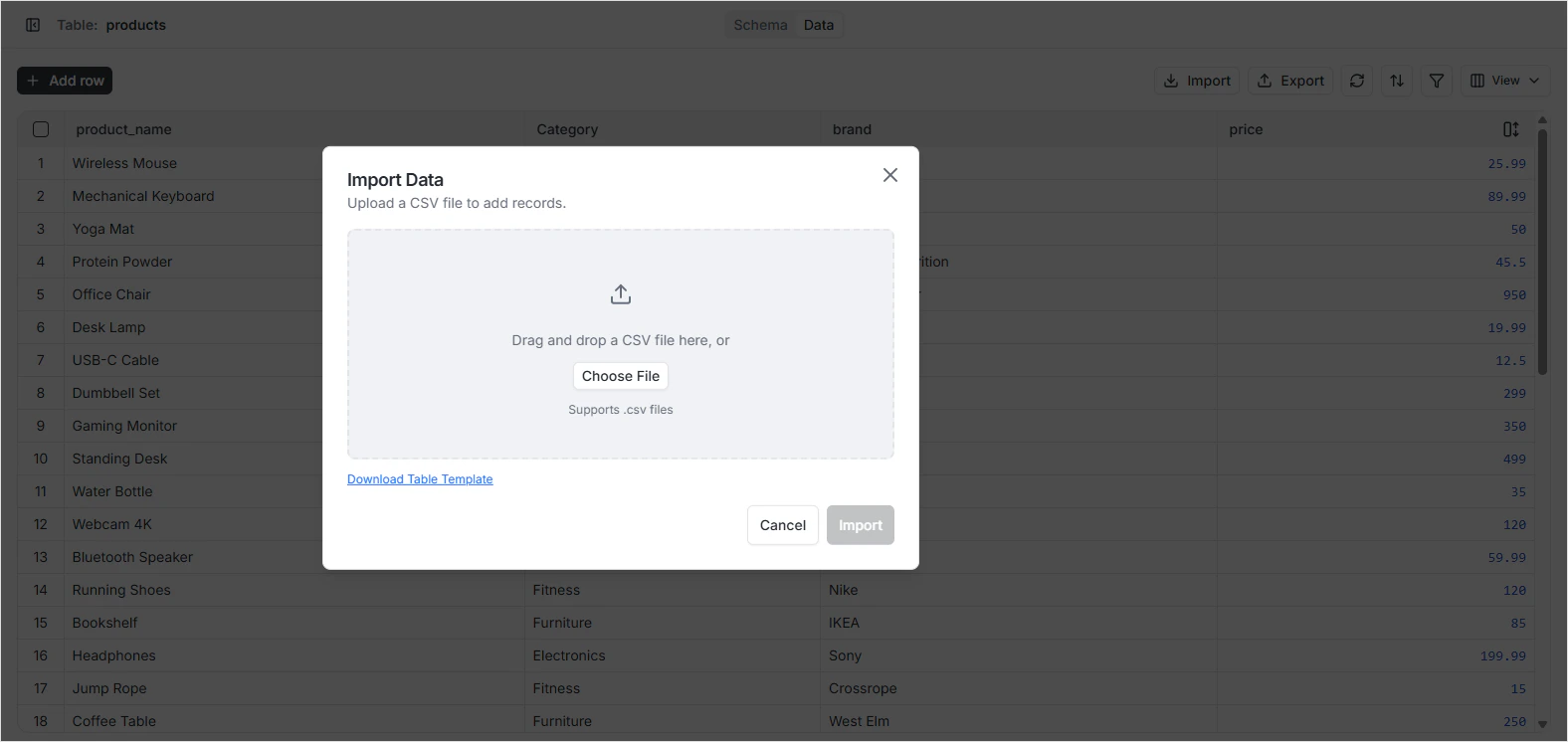 Configure import settings