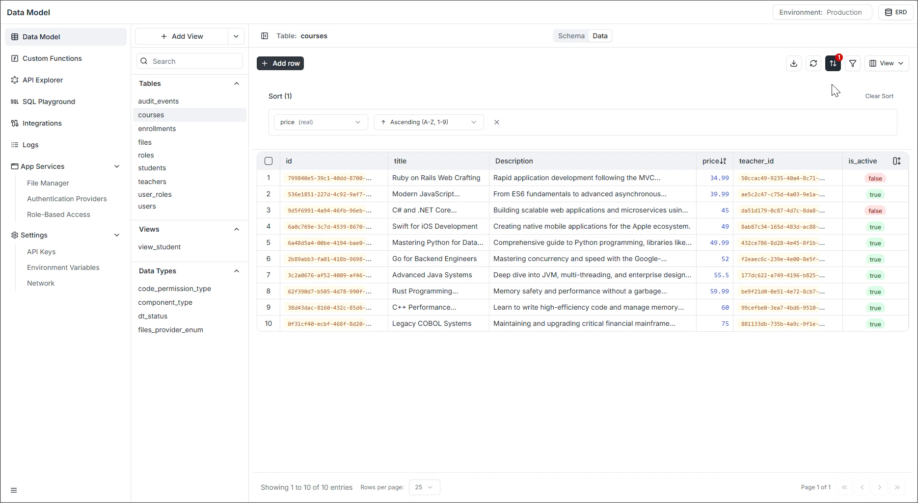 Sort records in Data Viewer