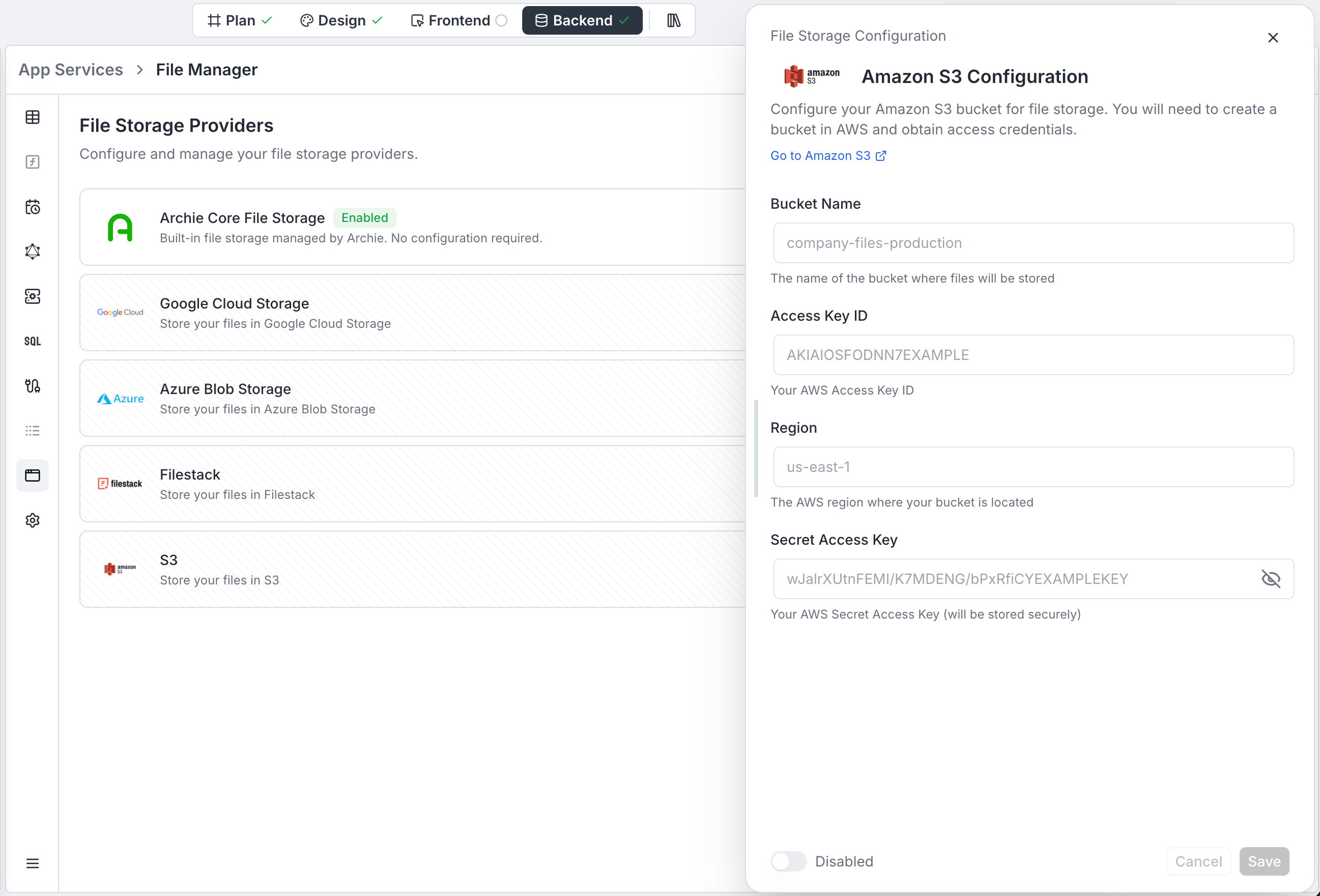 Amazon S3 configuration