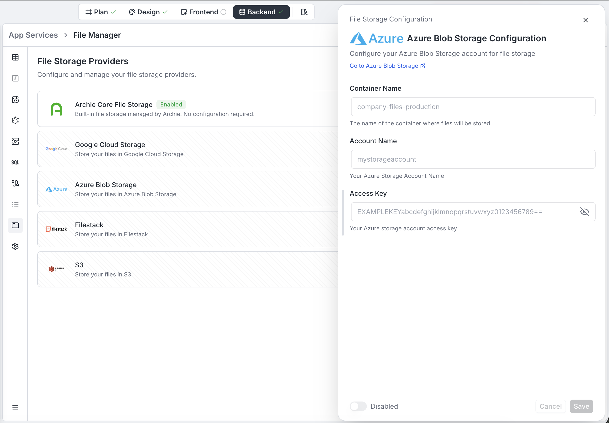Azure Blob Storage configuration