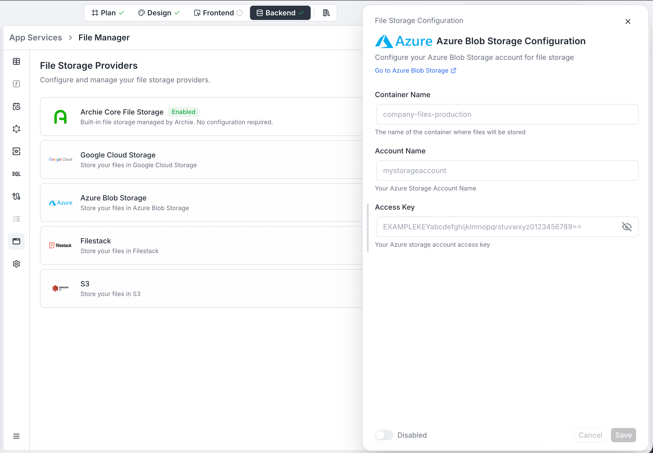 Azure Blob Storage configuration