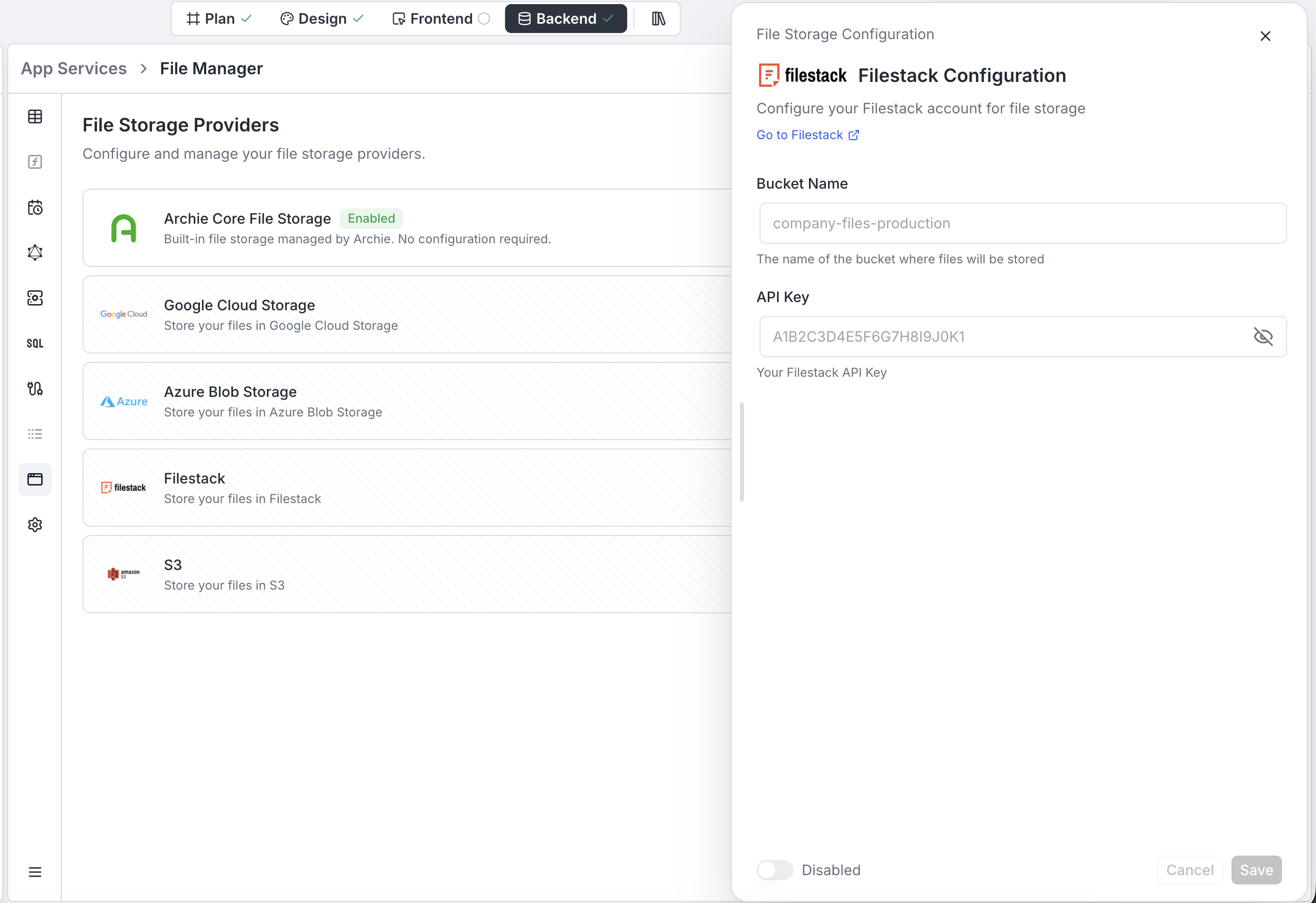 Filestack configuration