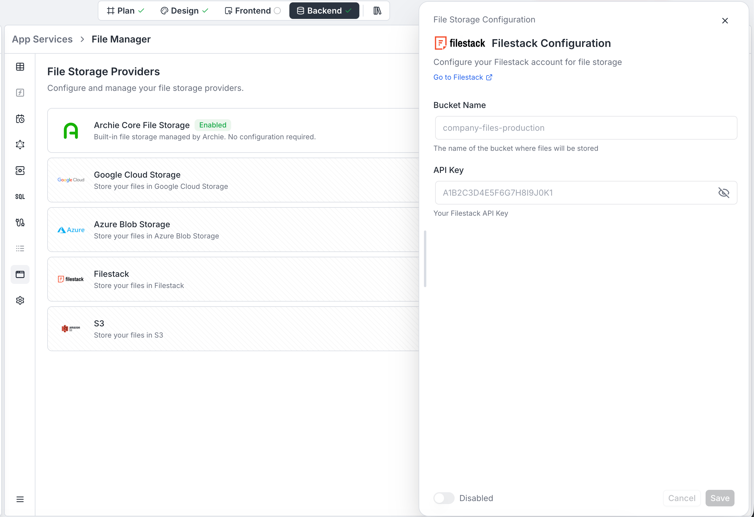 Filestack configuration