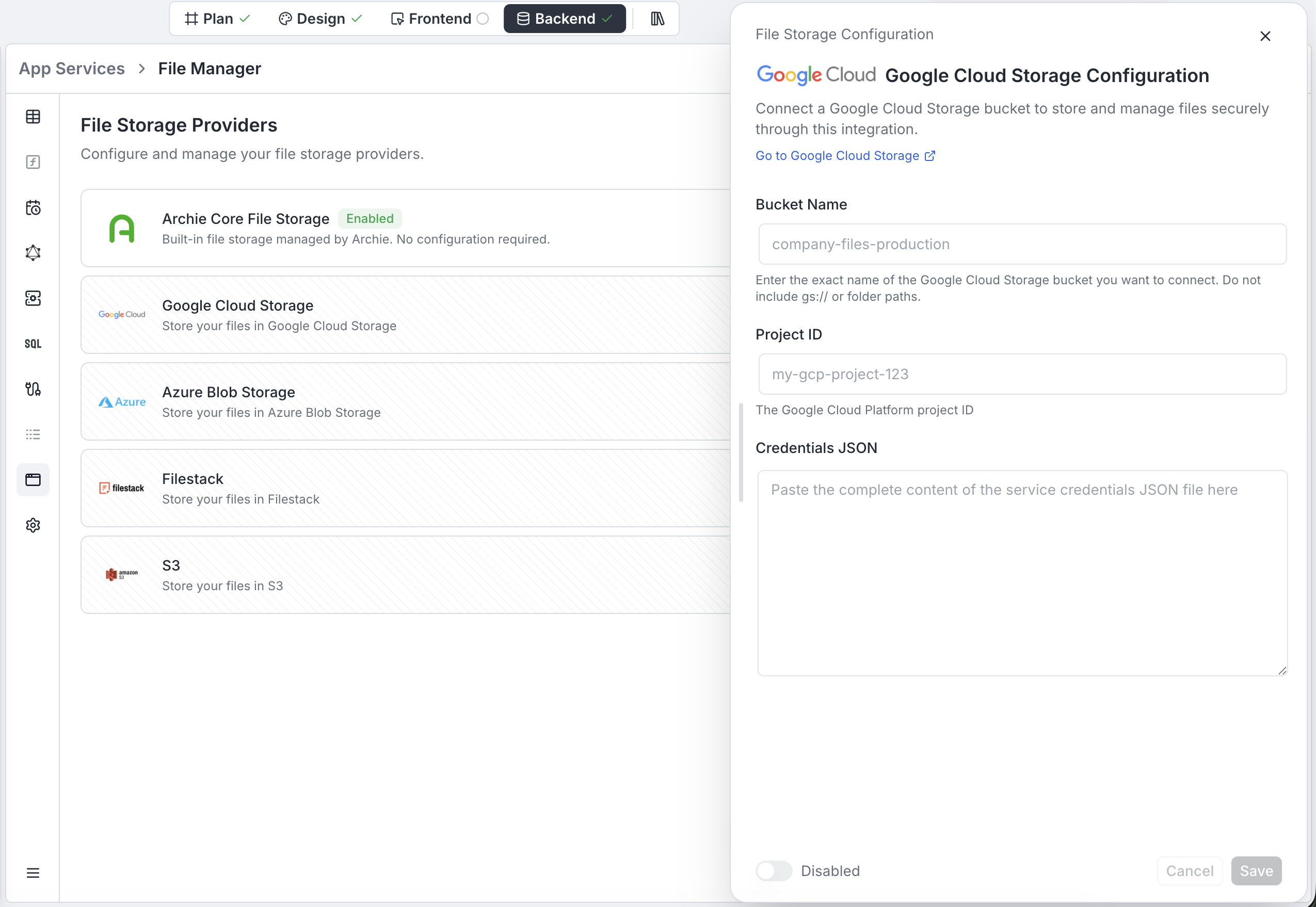 Google Cloud Storage configuration