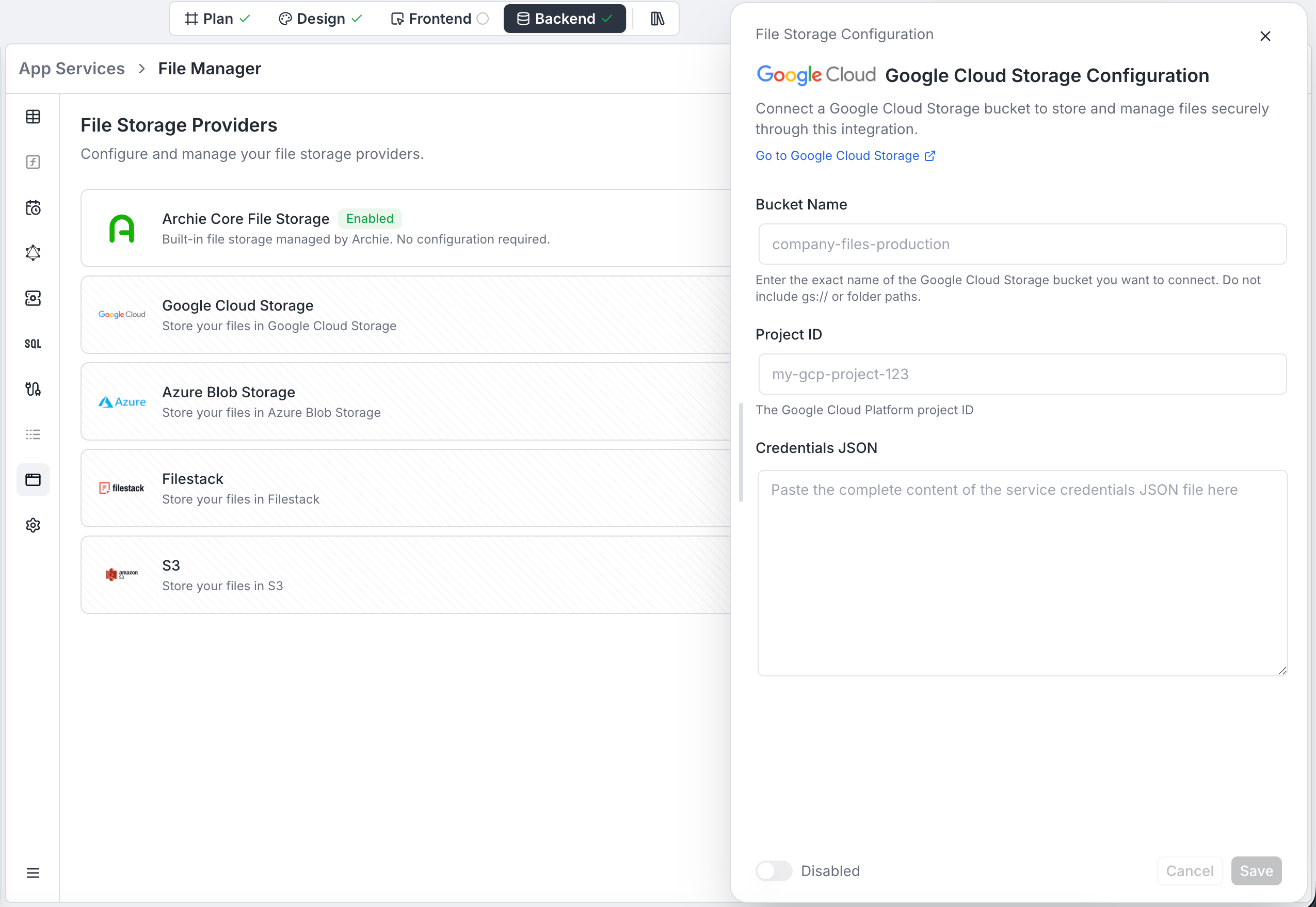 Google Cloud Storage configuration