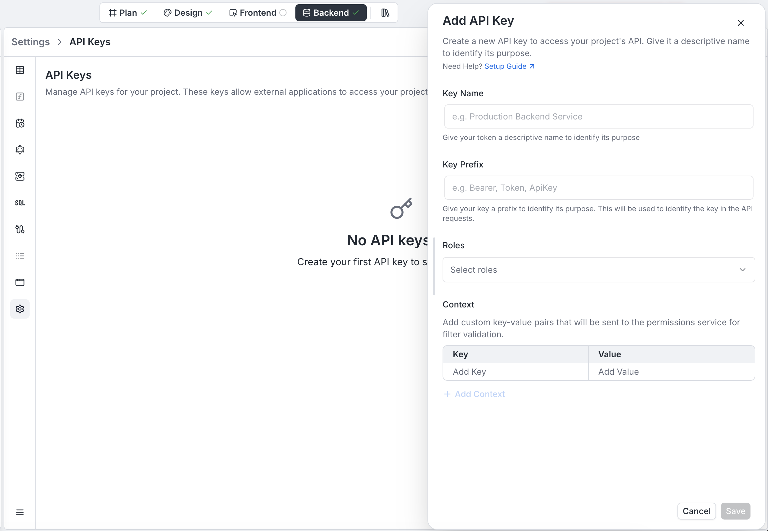 API Key details and permissions