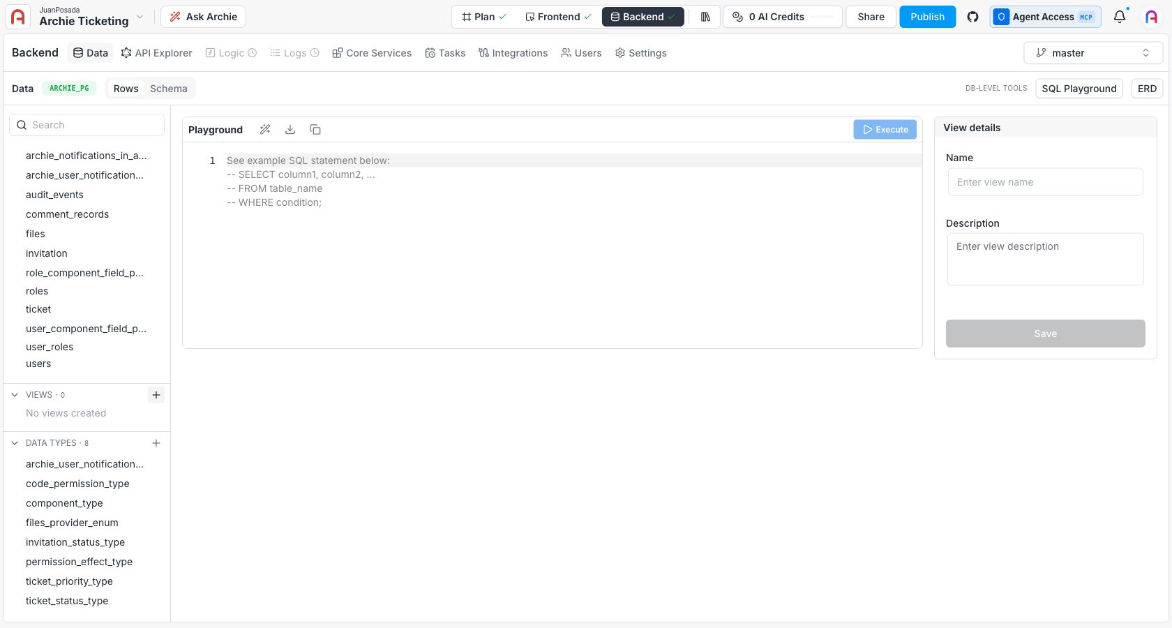 View creation interface