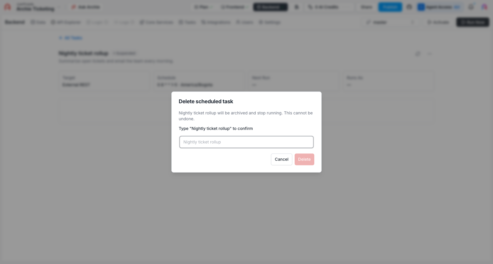Delete scheduled task confirmation: typing the task name to confirm