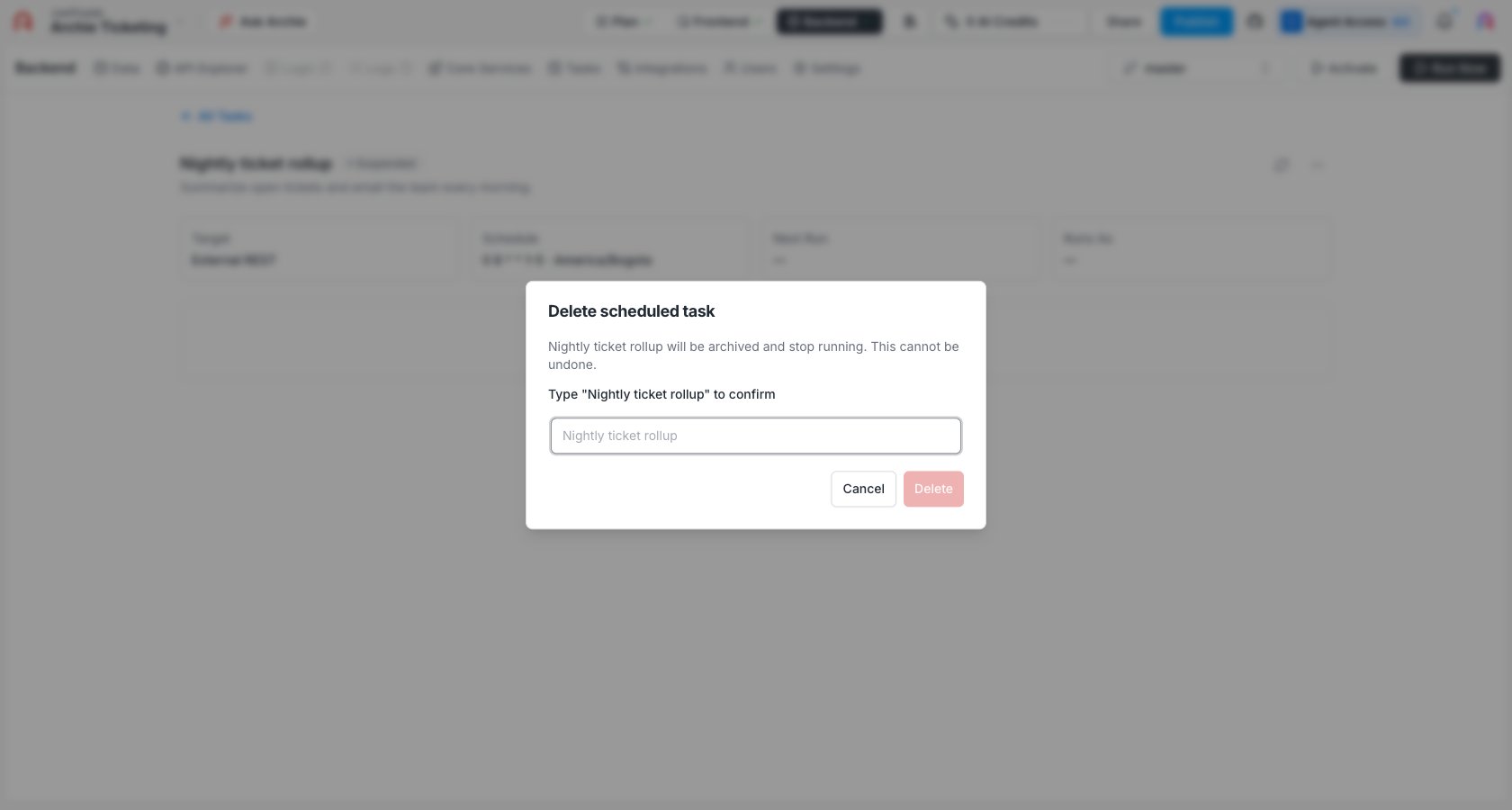 Delete scheduled task confirmation: typing the task name to confirm