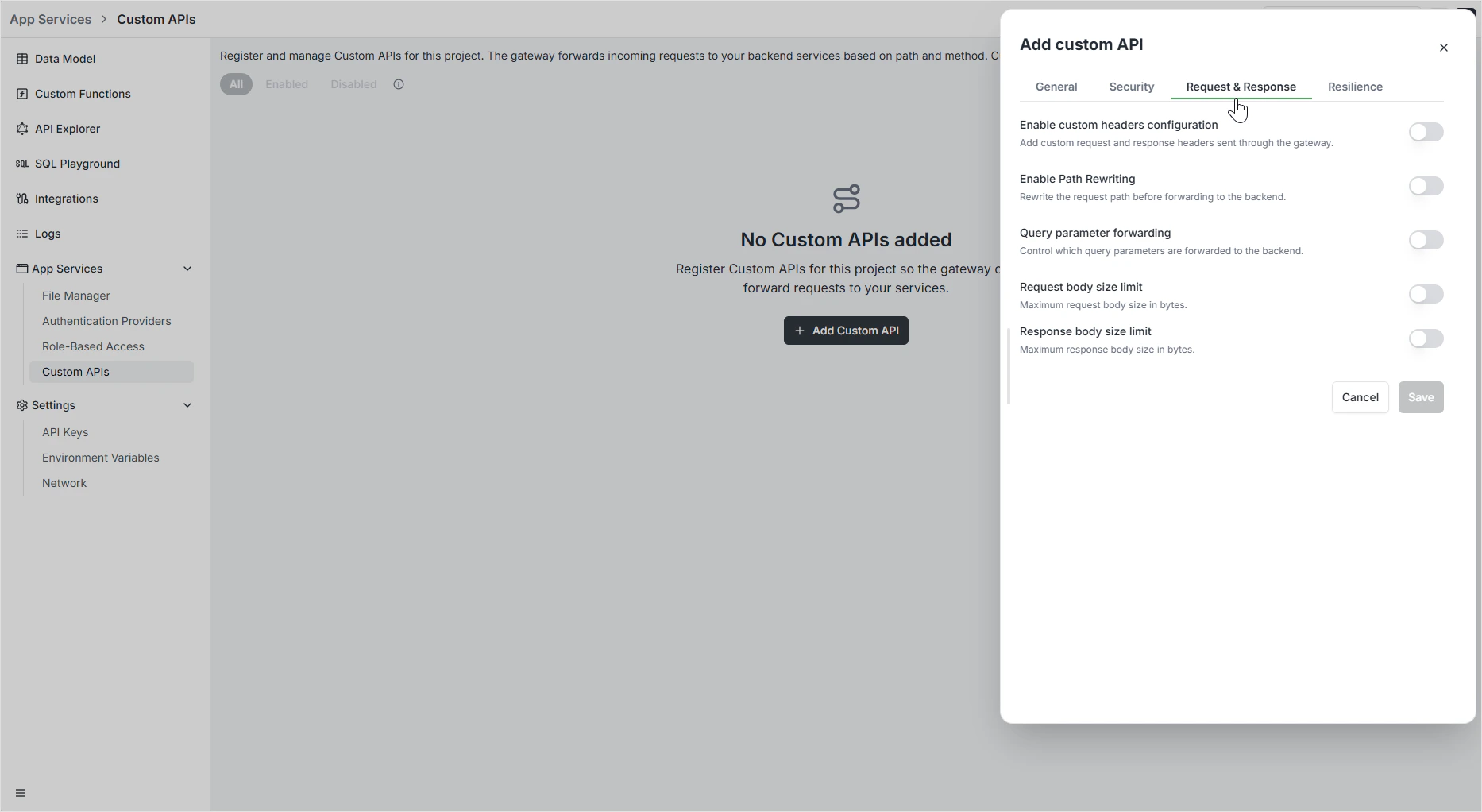 Request and Response Settings