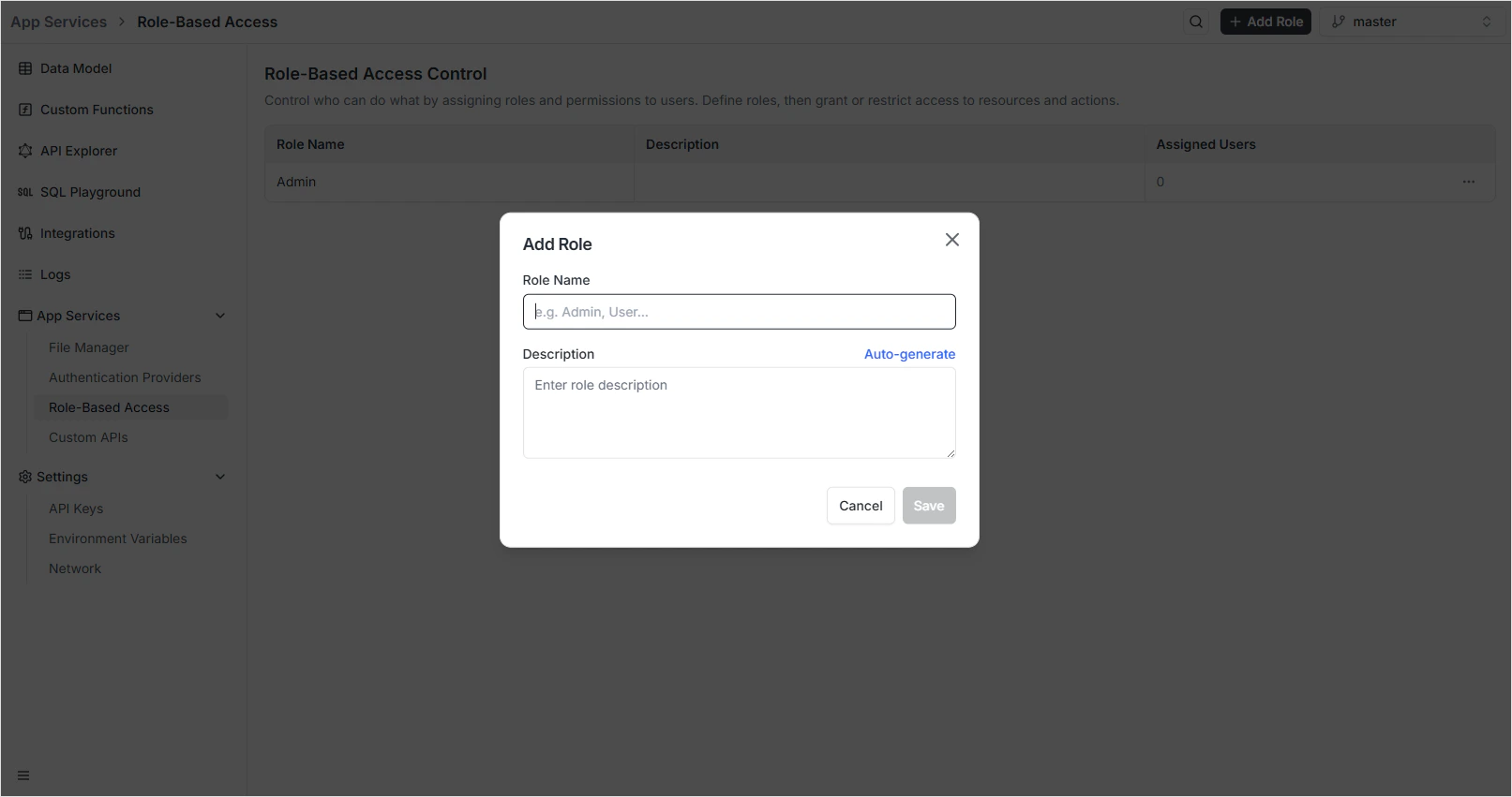 Roles configuration panel