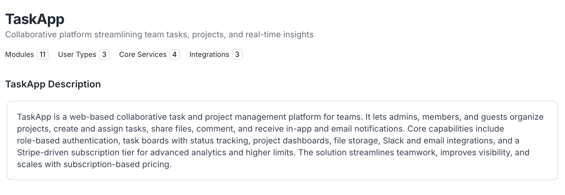 Initial prompt card with project description