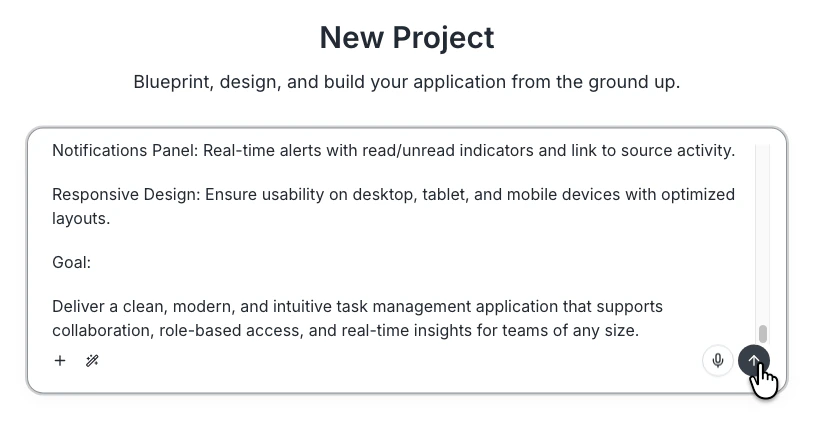New project input with an example idea filled in
