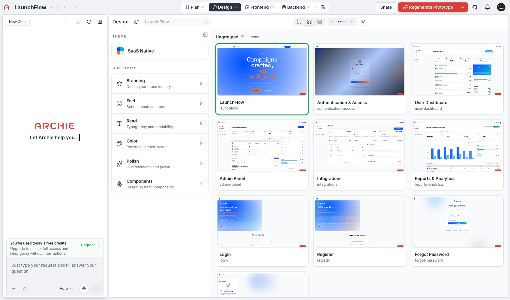Grid view showing generated screens as thumbnails